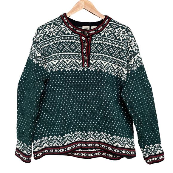 Vintage L.L. Bean Sweater Women’s M | Nordic Fair Isle, Cotton Winter Yoke, RARE - Picture 5 of 8